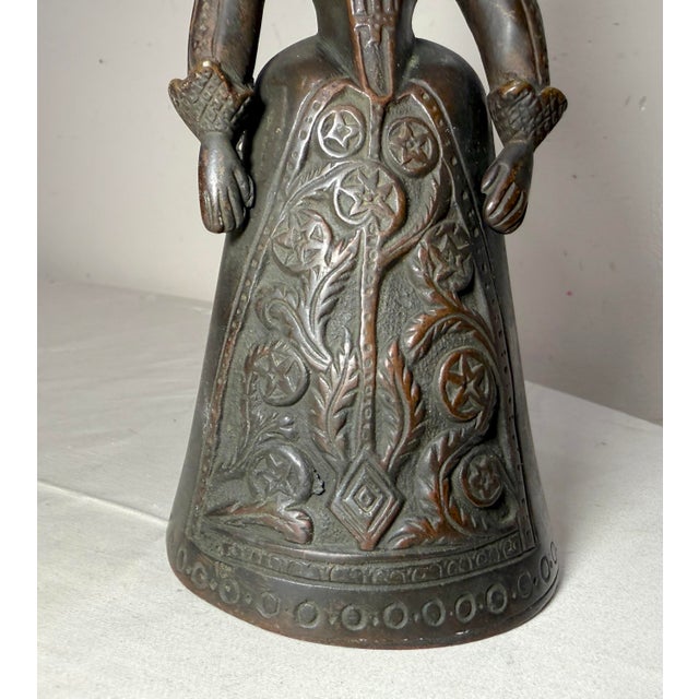 Antique 1800's Victorian Solid Heavy Bronze Elizabethan Lady Bell Boot Clapper For Sale In New York - Image 6 of 14