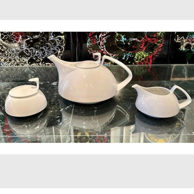 Rosenthal Vintage 1980s Rosenthal Tac Tea Set Walter Gropius Bauhaus White Porcelain Teapot Cups Saucers - 22 pcs For Sale - Image 4 of 10