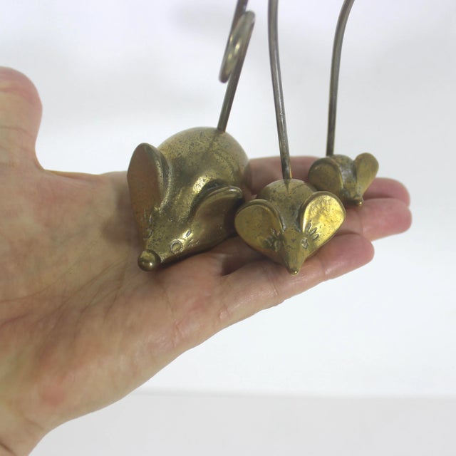 Brass Mid Century Brass Set of 3 Mice Note Holders Vintage For Sale - Image 8 of 9
