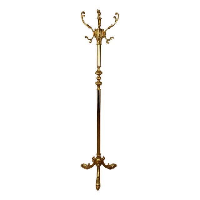 Vintage French Ornate Brass Coat Rack For Sale
