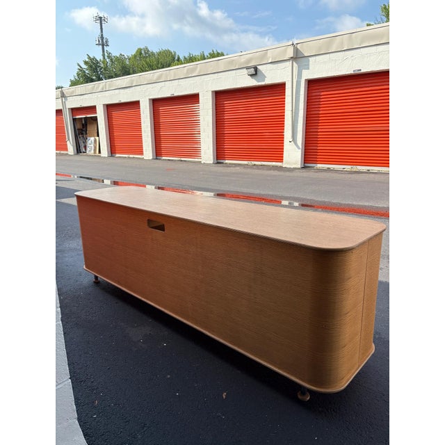 Brown Mid-Century Modern Oak Media Console With Rounded Corners For Sale - Image 8 of 10