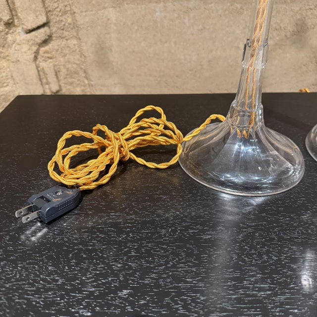 For your consideration, a pair of French table lamps. Constructed with crystal clear glass. Art Deco period. Rewired....