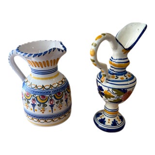 Late 20th Century Spanish Ceramic Ewers Hand-Painted Signed De La Cal Puente - a Pair For Sale