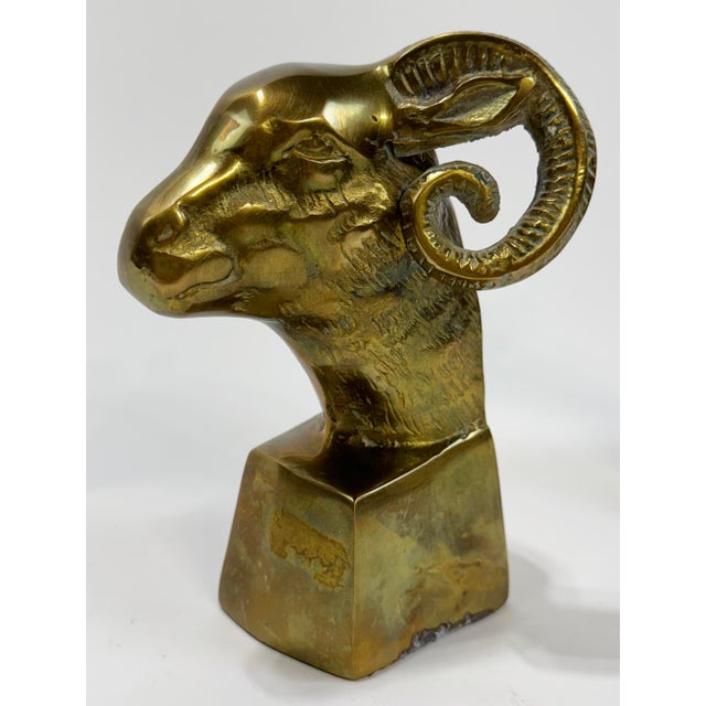 Brass Vintage Brass Rams Head Bookends For Sale - Image 8 of 8