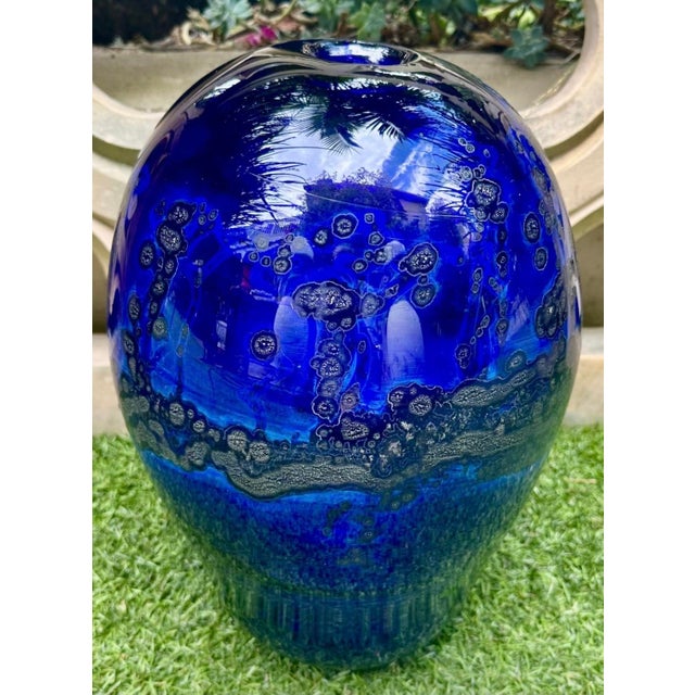 Rare Large Kent F. Ipsen Cobalt Blue Studio Glass Vase, Signed & Dated 1977 – Richmond Va • 15¼" For Sale - Image 12 of 18