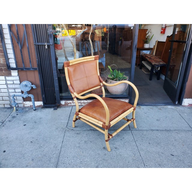 1950s Leather and Bamboo Arm Chair For Sale - Image 9 of 11