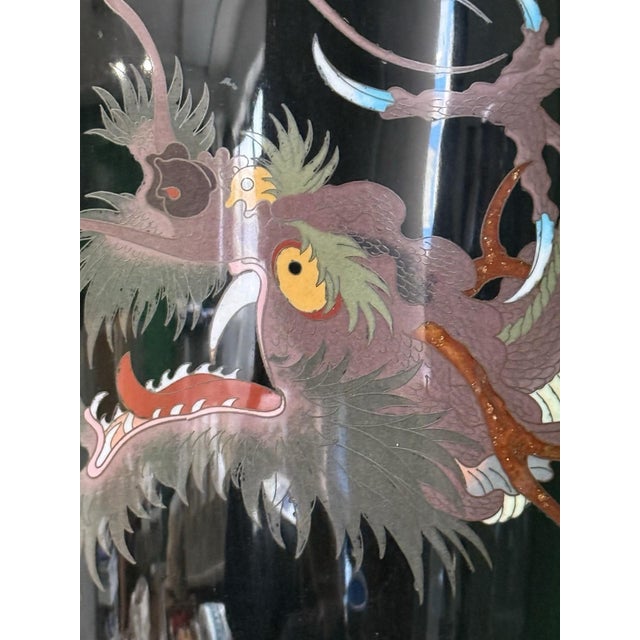 Japanese Monumental Japanese Cloisonne Enamel Vase With Dueling Dragons For Sale - Image 3 of 10