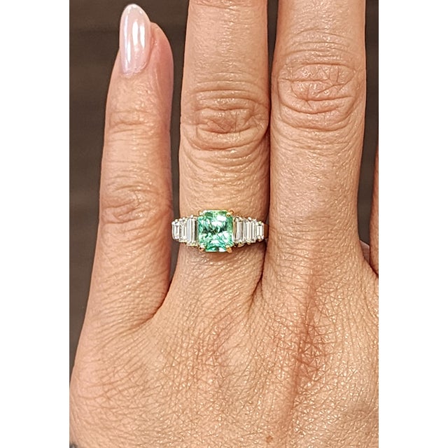 Modern 2.25 Ct Gia Certified Colombian Emerald & Diamond Ring Size 4.5 For Sale - Image 3 of 6