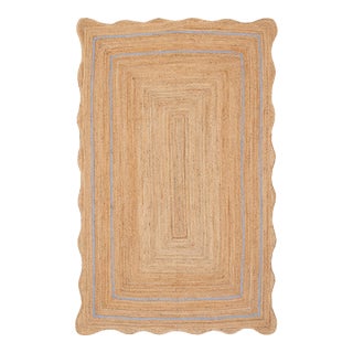 Classic Blue Natural Jute Wave Scallop Rug 2.5x8 Ft. For Sale