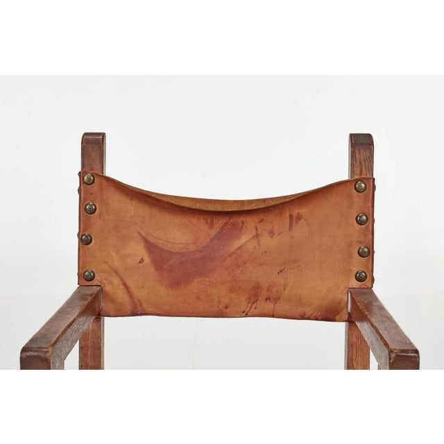 Early 20th Century Spanish Hand-Crafted Oak & Cognac Studded Leather Dining Chairs- Set of 8 For Sale - Image 11 of 12