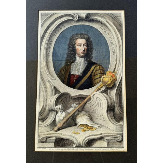 English 1741 Hand Colored Engraving of Henry Boyle, Lord Carleton by Jacobus Houbraken For Sale - Image 3 of 10
