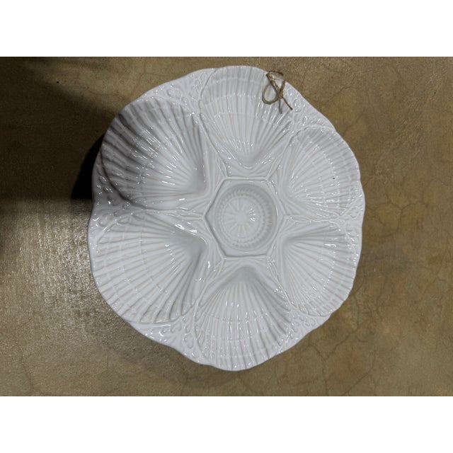 Coastal Vintage Olfaire Portuguese White Ceramic Shell Oyster Plate For Sale - Image 3 of 3