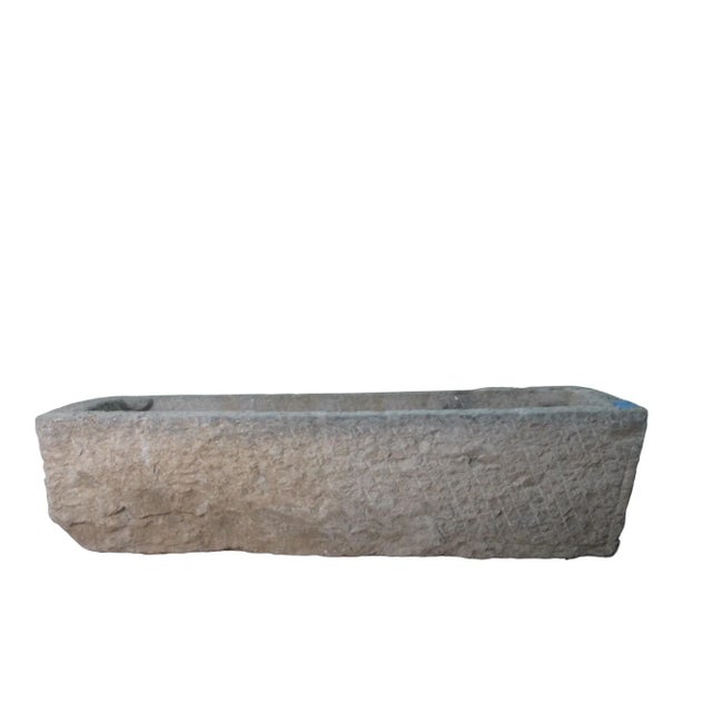 Chinese Antique Long Hand Chiseled Stone Trough For Sale - Image 3 of 6