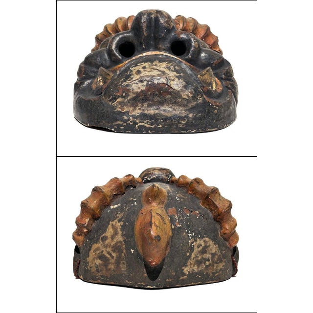 Antique Japanese Carved Mache & Lacquer Oni Theater Mask For Sale - Image 4 of 10