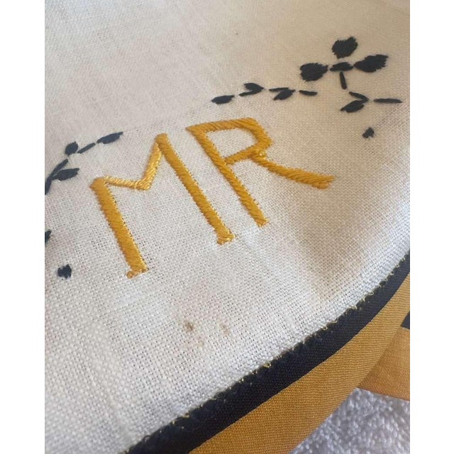 Textile Vintage Mr & Mrs Linen Towels Saffron Black Trim Monogram Embroidered Guest Towels - a Pair For Sale - Image 7 of 11