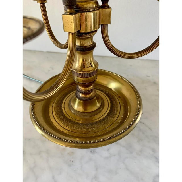 Mid 20th Century French Provincial Louis XVI Brass Three-Arm Bouillotte Lamp With Red Tole Shade For Sale - Image 11 of 11