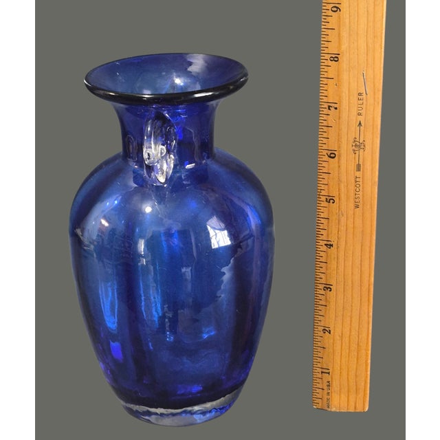 Blue Vintage Hand Blown Art Glass Cobalt Blue Neoclassical Form Vase For Sale - Image 8 of 9