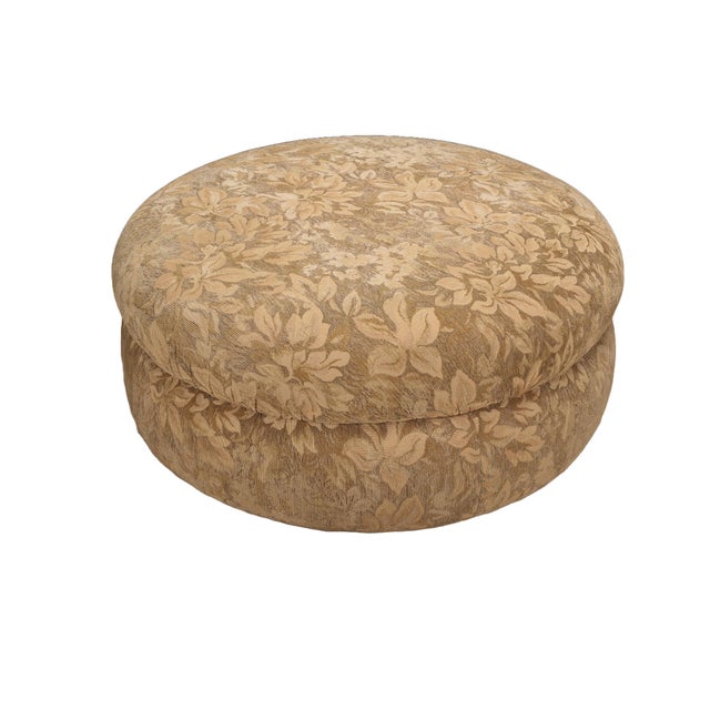 1990s Large Overstuffed Round Floral Upholstered Ottoman on Casters For Sale - Image 4 of 7