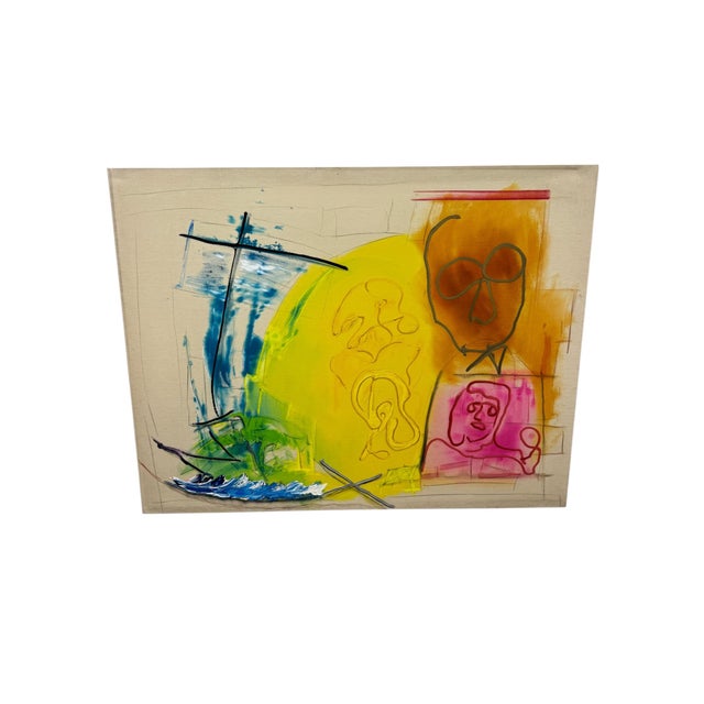 1980s Pair of Oversized Jack Compton Colorful Abstract Mixed Media Paintings on Canvas 60x46" For Sale - Image 10 of 17