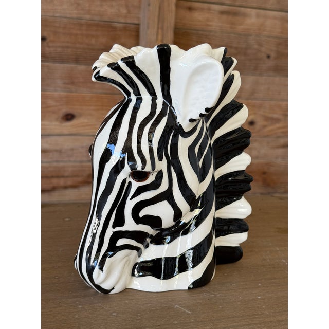 Vintage Regency Ceramic Glazed Zebra Head Vase For Sale - Image 9 of 10