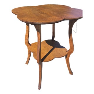 Antique 1880s Four-Leaf Clover Side Table Quater Sawn Oak For Sale