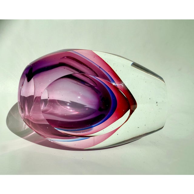 Flavio Poli Vintage Murano Sommerso Art Glass Flavio Poli Seguso Venetian Facet Cased Vase 5.5'' For Sale - Image 4 of 10