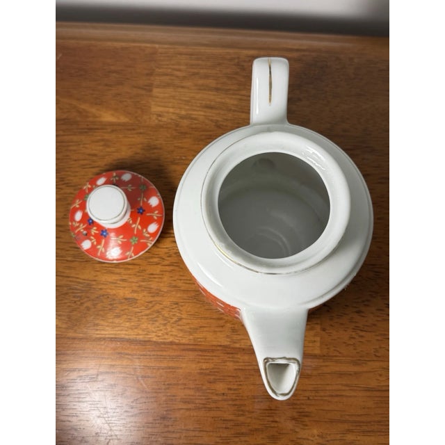 Vintage Floral Teapot Red White Porcelain | Mid Century Style Tea Pot For Sale - Image 10 of 14