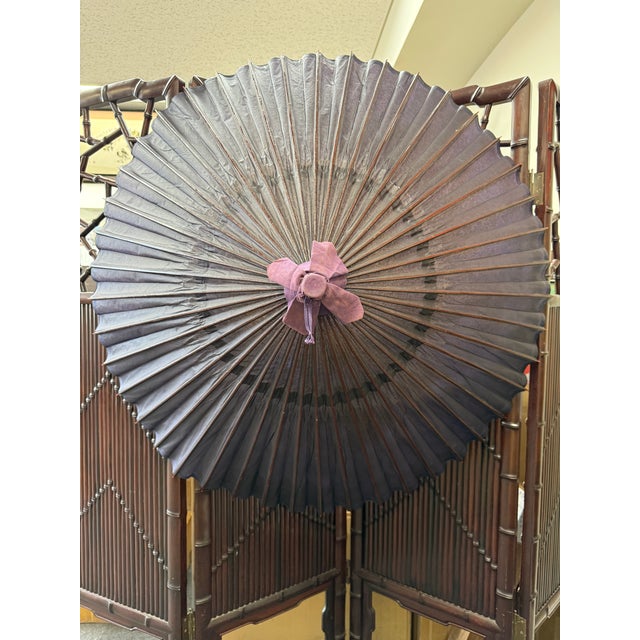 Antique Japanese Snake-Eye Umbrella (Wagasa) With Bamboo Ribs and Lacquered Paper For Sale - Image 15 of 16