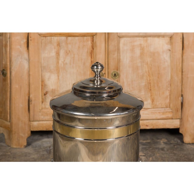 Brass Turn of the Century French Steel and Brass Coffee Bean Dispenser, circa 1900 For Sale - Image 8 of 12
