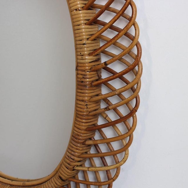Mid-Century Modern Italian Rattan Wall Mirror, 1960s For Sale - Image 10 of 12