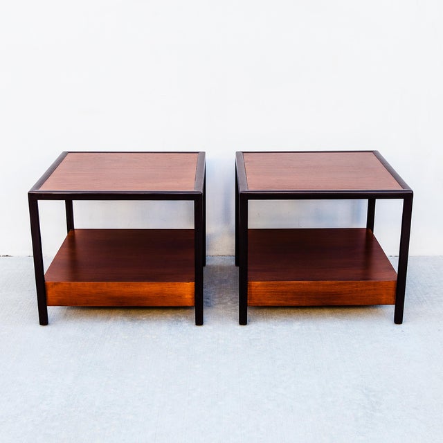 1950s Michael Taylor for Baker Restored Teak & Mahogany Side Tables For Sale - Image 12 of 14