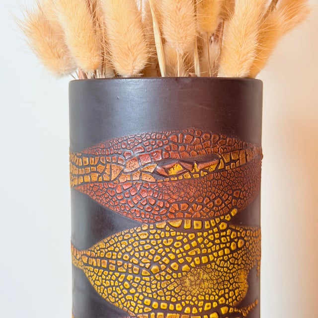 Mid-Century Modern Royal Haeger Studio Pottery Cylinder Vase — Dark Chocolate Crackle Glaze, Mid-Century Modern For Sale - Image 3 of 7