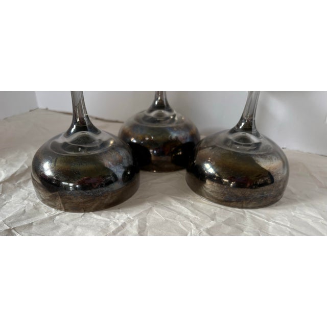 Chrome Vintage Smoke Gray Silver Ombre Champagne Coupe Glasses, Set of 3 | Hollywood Regency Barware For Sale - Image 8 of 10