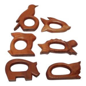 Set of Six Vintage Figural Wooden Animal Napkin Holders