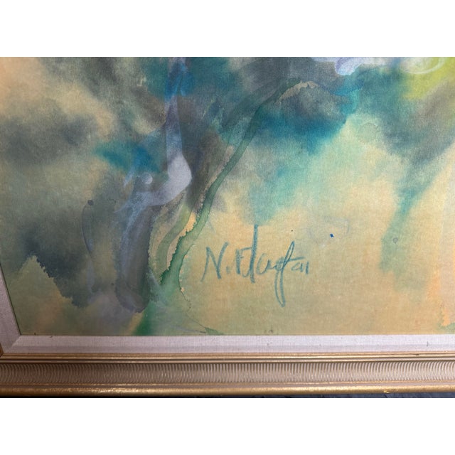Late 20th Century Original Signed Watercolor Floral Still Life Painting Framed Mid Century Modern For Sale - Image 6 of 7