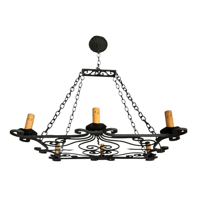 Antique French Wrought Iron Chandelier Circa 1920’s For Sale
