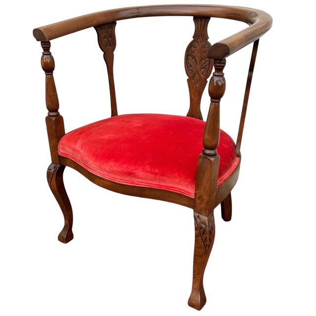 Traditional Antique Edwardian Mahogany Tub Chair With Red Suede Seat For Sale - Image 3 of 12