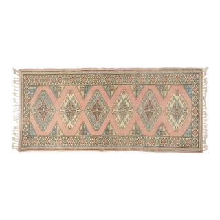 1950s Boho Chic Pastel Entryway Rug For Sale