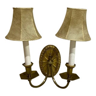 Vintage Classic Leather Shades Bronze 2-Light Plug in Wall Sconce For Sale