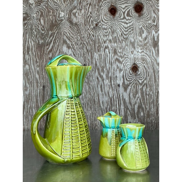 Green Vintage Mid-Century Modern Marcia of California Glazed Ceramic Coffee Service- 3 Pieces For Sale - Image 8 of 12