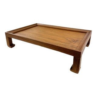 Vintage Mid Century Modern Teak Wooden Riser Tray | Scandinavian Display Stand | Danish Modern Serving Tray | Japandi Decor | Coffee Table Organizer For Sale