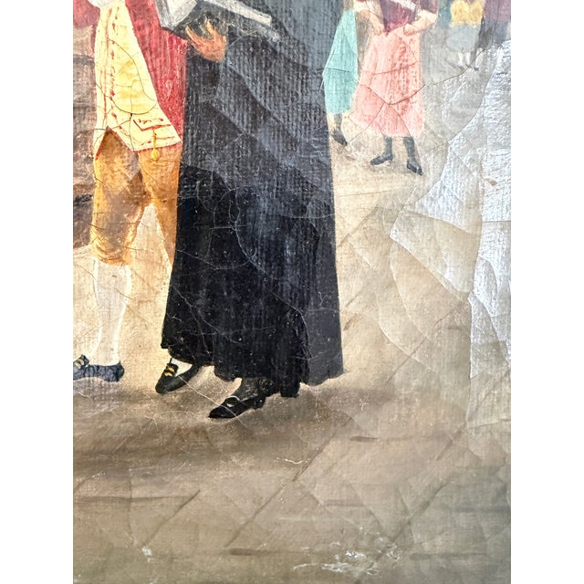 Gray Antique 19th Century French Oil Painting Genre Scene Figures Village Tavern Art For Sale - Image 8 of 13