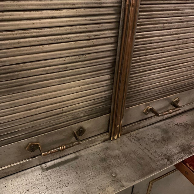 Industrial Antique Steel and Brass Roll Top Valuables Safe Display Cabinet For Sale - Image 3 of 13