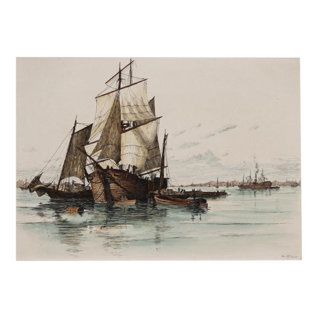 Ships in New York Harbor, Charles F.W. Mielatz Etching For Sale