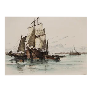 Ships in New York Harbor, Charles F.W. Mielatz Etching