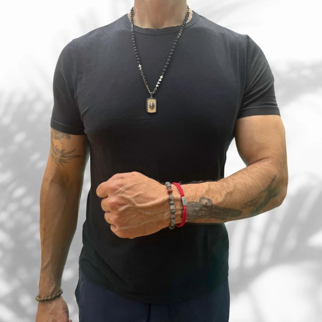 African Bloodstone & Silver Eagle Beaded Bracelet For Sale - Image 4 of 8