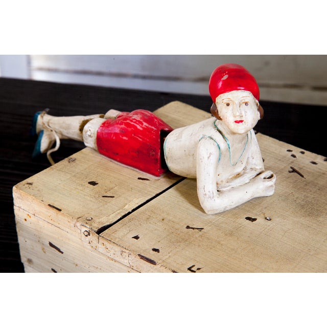 1940s 1920s Vintage Flapper Figurine Wood Box For Sale - Image 5 of 11