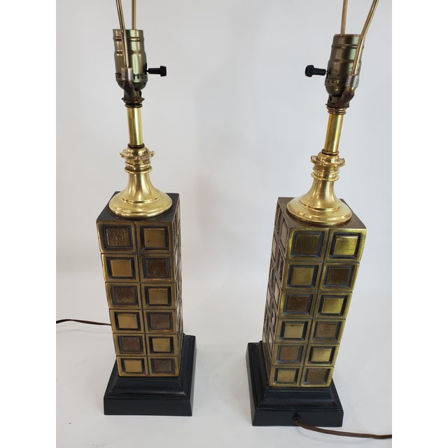 Brass Pair Brass Chess Piece Table Lamps by Laurel Lamp Company 1960s For Sale - Image 8 of 11