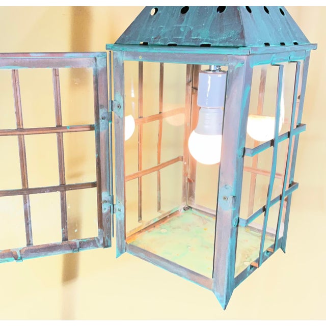 Vintage Solid Copper Hanging Lantern – Patina /Colonial/Rustic/Industrial For Sale - Image 15 of 16