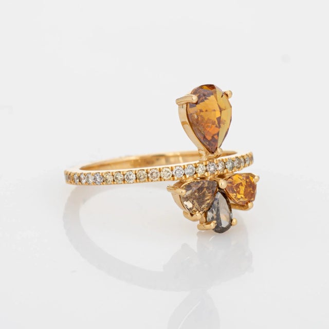 Contemporary 1.30ct Fancy Coloured Diamond Ring Estate 18k Gold 6.75 Pear Cut Orange Grey size 6.75 For Sale - Image 3 of 6